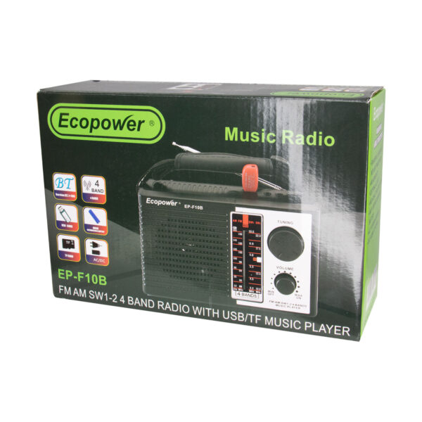 Rádio Portátil Ecopower EP-F10B - USB/SD/AUX - AM/FM/SW - Bluetooth - Image 2