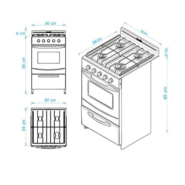 cocina escorial candor s2 – gas natural – 4 hornallas – blanca