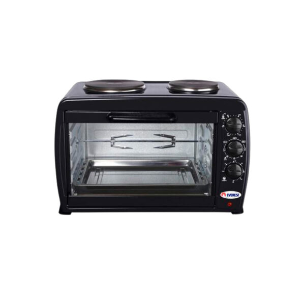 horno elÉctrico everest ev 45 negro con hornalla y spiedo 45 litros