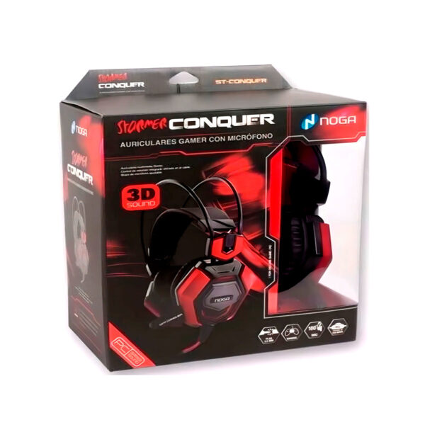 auriculares gamer noga conquer headset pc + micrÓfono – negro/rojo
